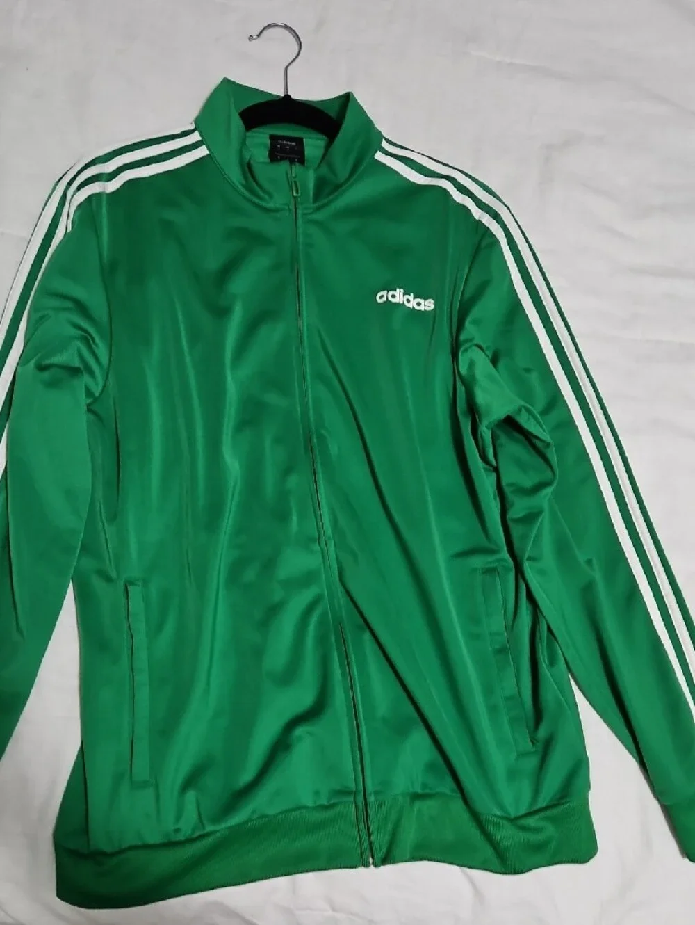 adidas Men’s Green Full-Zip Track Jacket with White Stripes